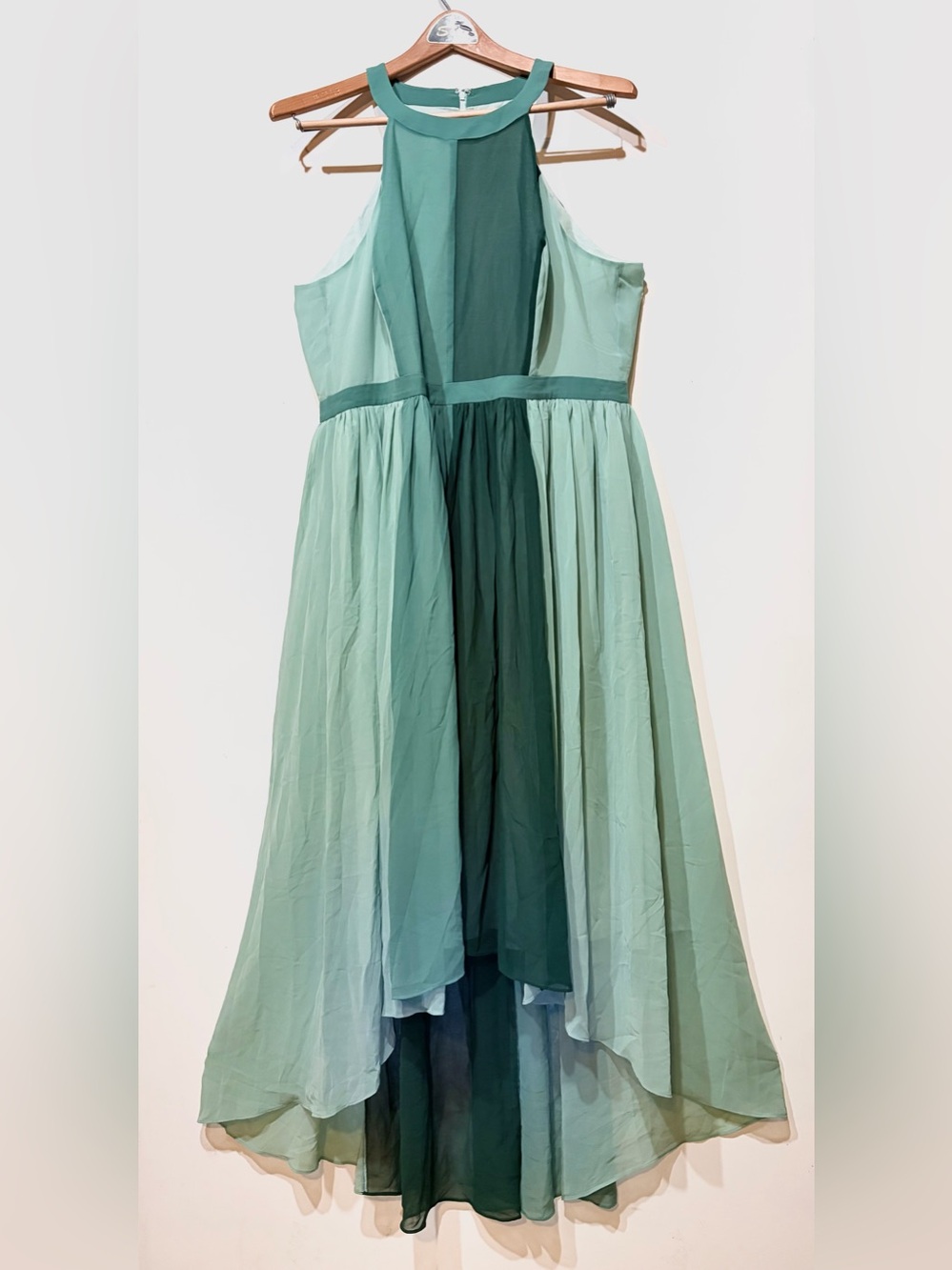 Modcloth- XL Seafoam & Teal High-Low Halter Chiffon Dress